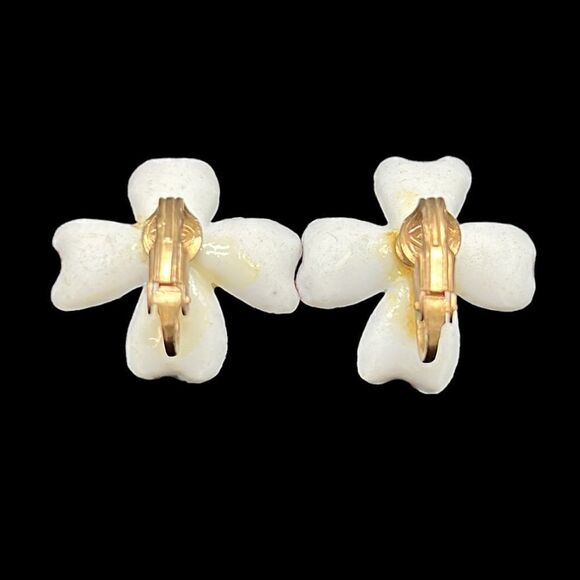 Vintage Jewelry Set Clip-on Earrings Straight Lapel Pin Porcelain Flowers - Picture 3 of 11